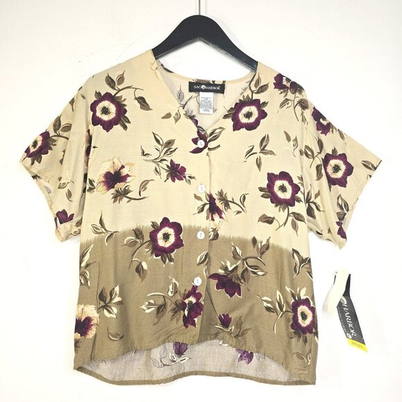 Vintage NWT Sag Harbor Green Floral Hawaiian Pearl Button Front Relaxed Blouse - Picture 1 of 7